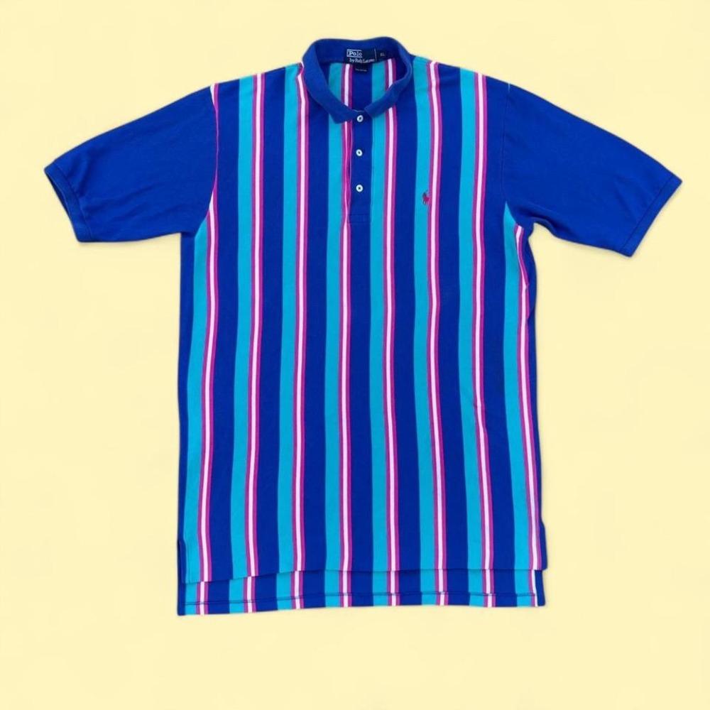 Polo Ralph Lauren striped polo shirt blue and pink vertical stripes multi color